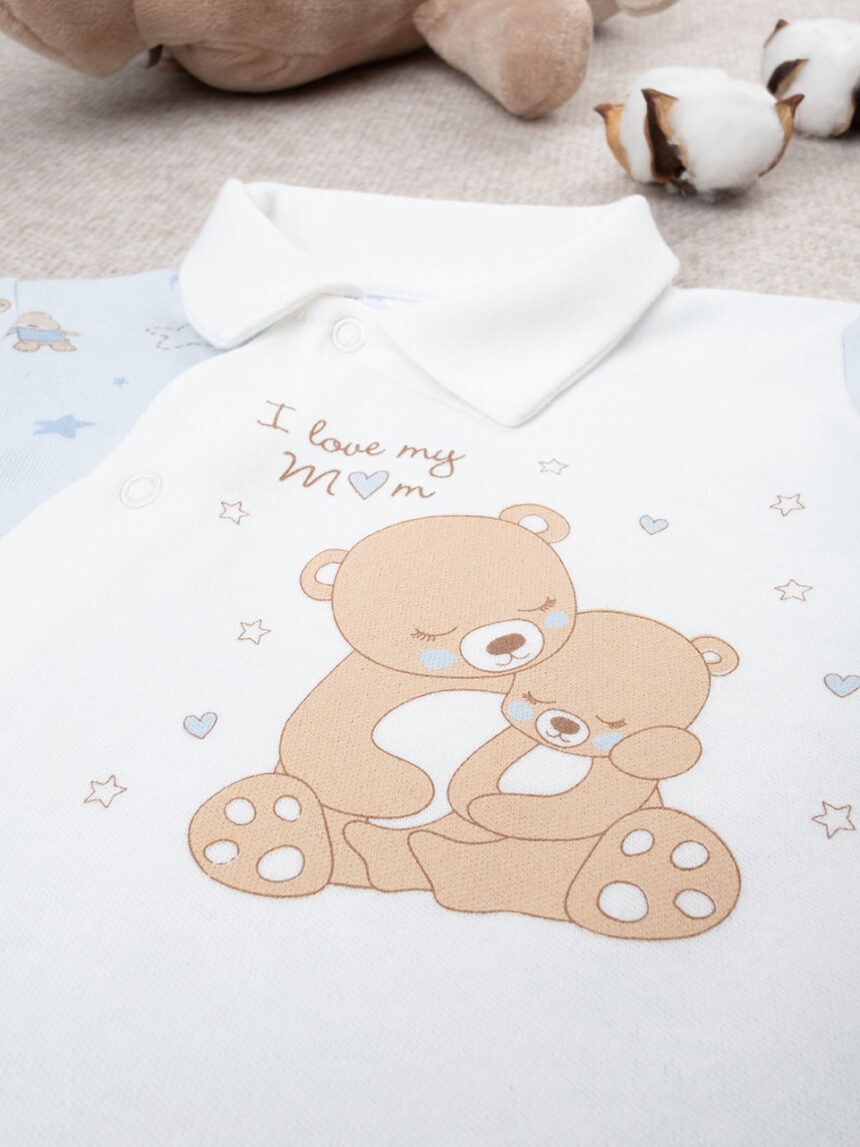 βρεφικό φορμάκι λευκό/γαλάζιο με αρκουδάκι για αγόρι - Prénatal