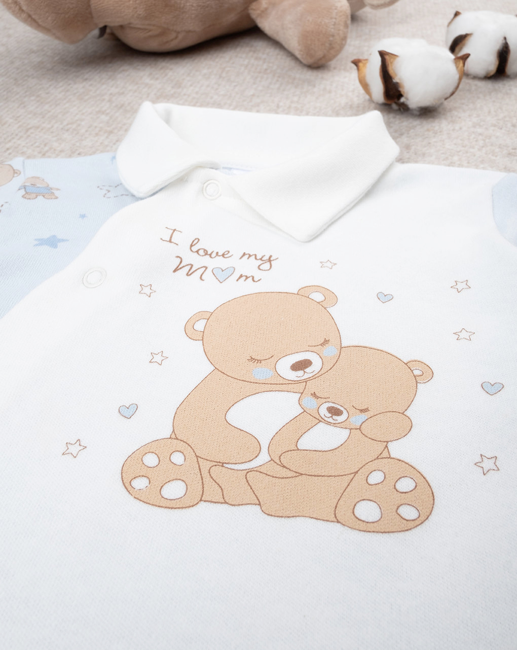 βρεφικό φορμάκι λευκό/γαλάζιο με αρκουδάκι για αγόρι - Prénatal