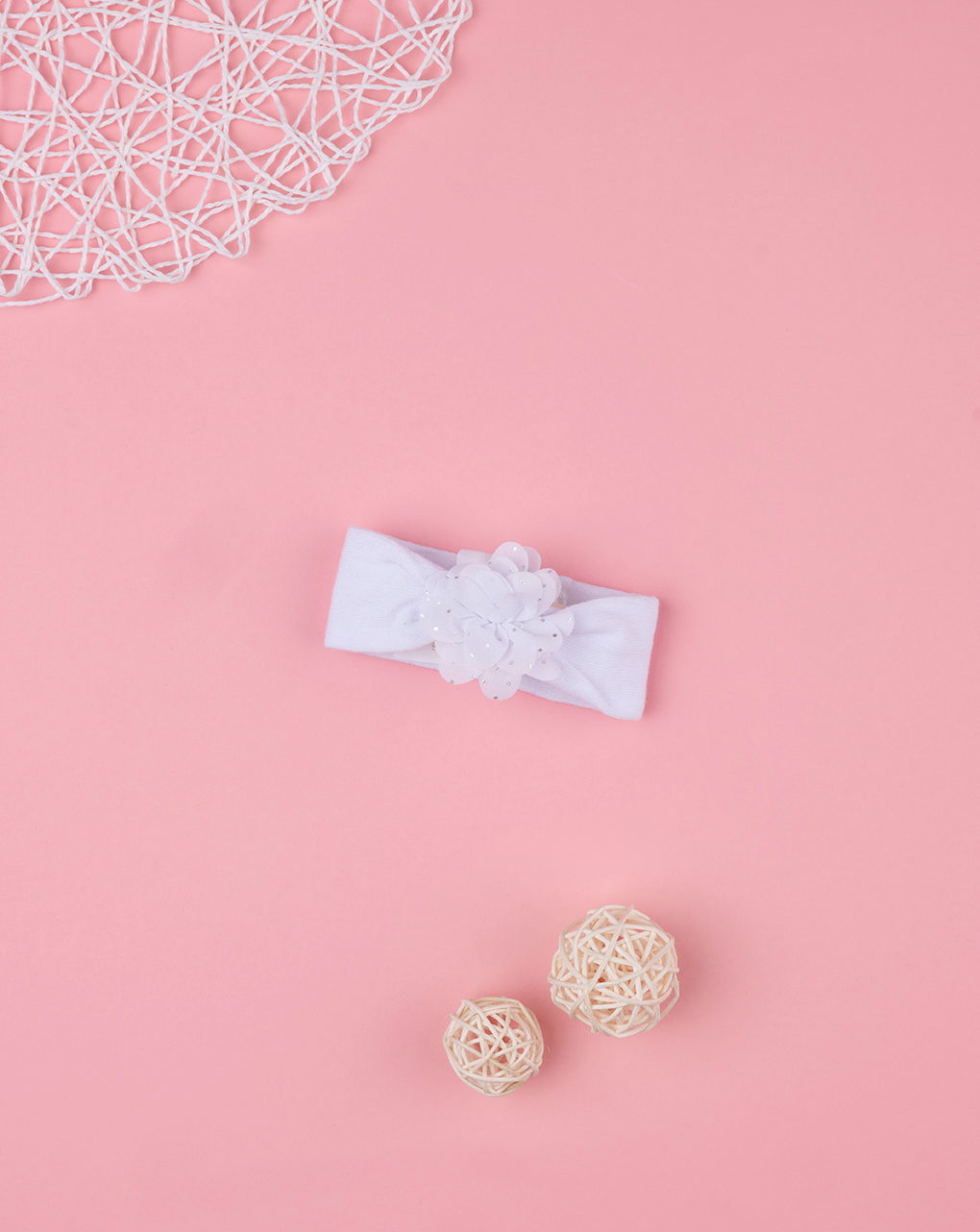 βρεφική κορδέλα μαλλιών λευκή με λουλούδι για κορίτσι