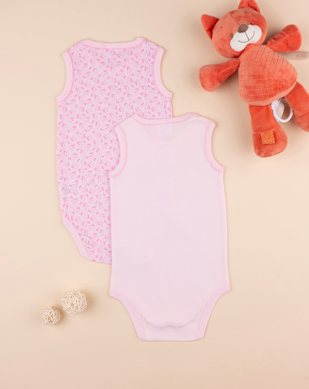 βρεφικά κορμάκια ροζ με αρκουδάκια πακέτο x2 για κορίτσι - Prénatal