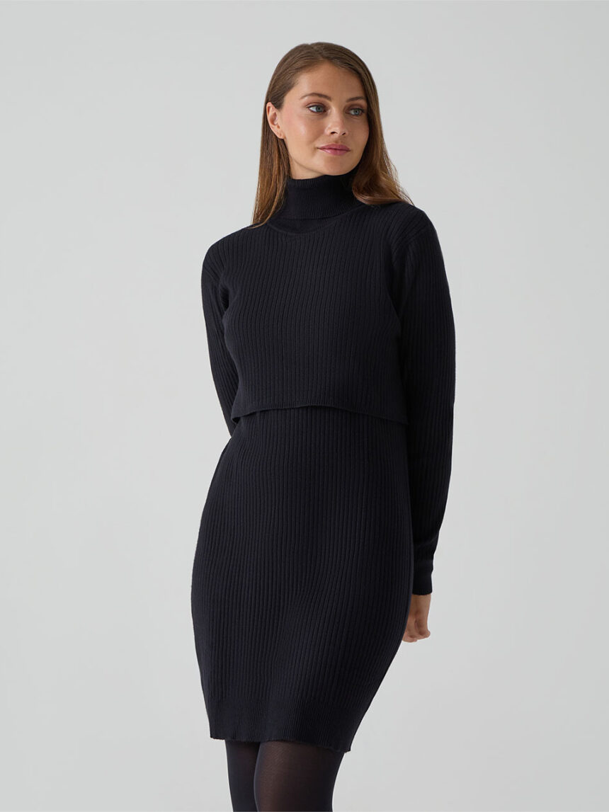 γυναικείο φόρεμα εγκυμοσύνης/θηλασμού πλεκτό μαύρο - Prénatal