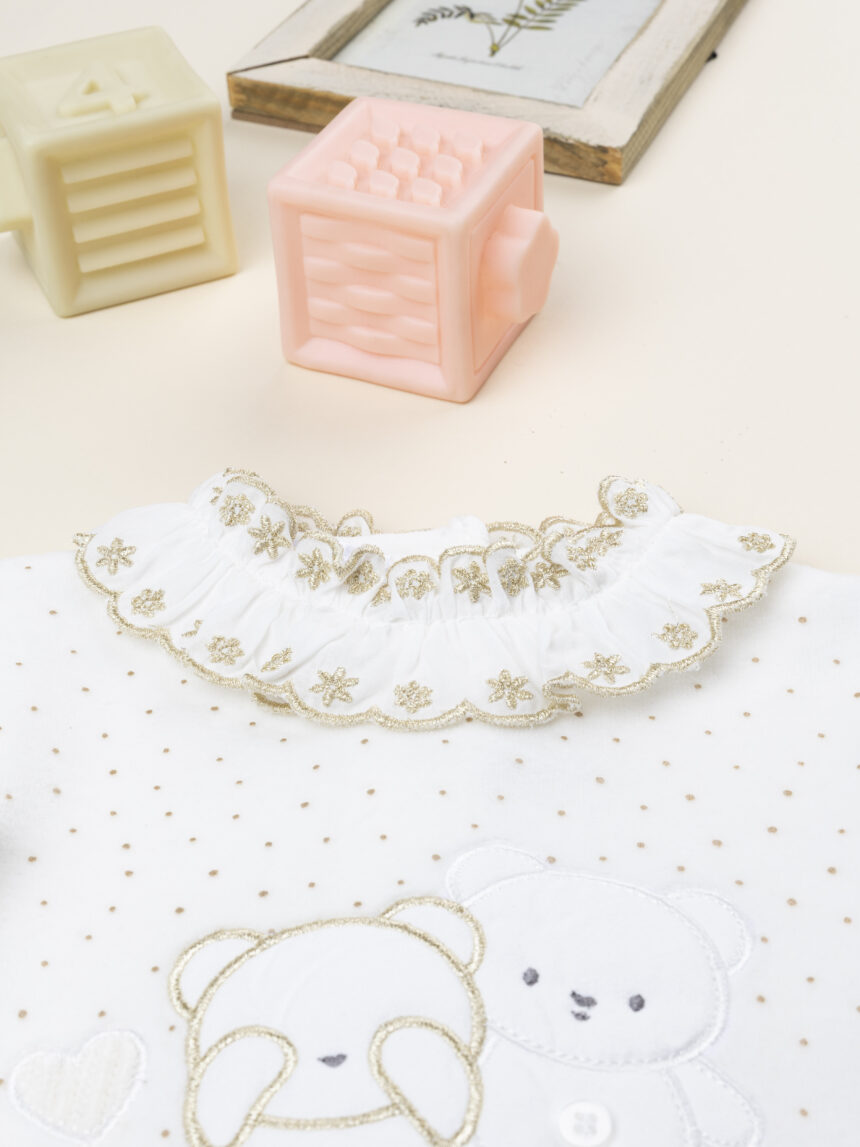 βρεφικό φορμάκι σενίλ λευκό με αρκουδάκια για κορίτσι - Prénatal