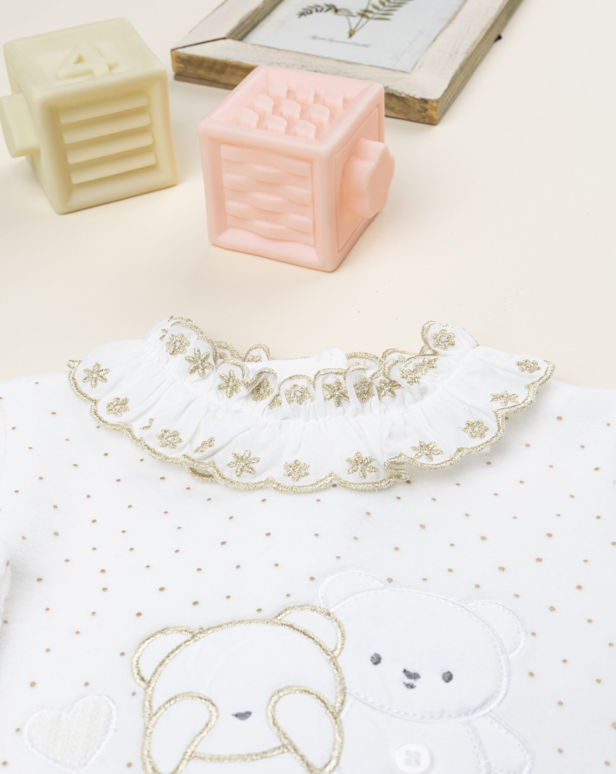 βρεφικό φορμάκι σενίλ λευκό με αρκουδάκια για κορίτσι - Prénatal