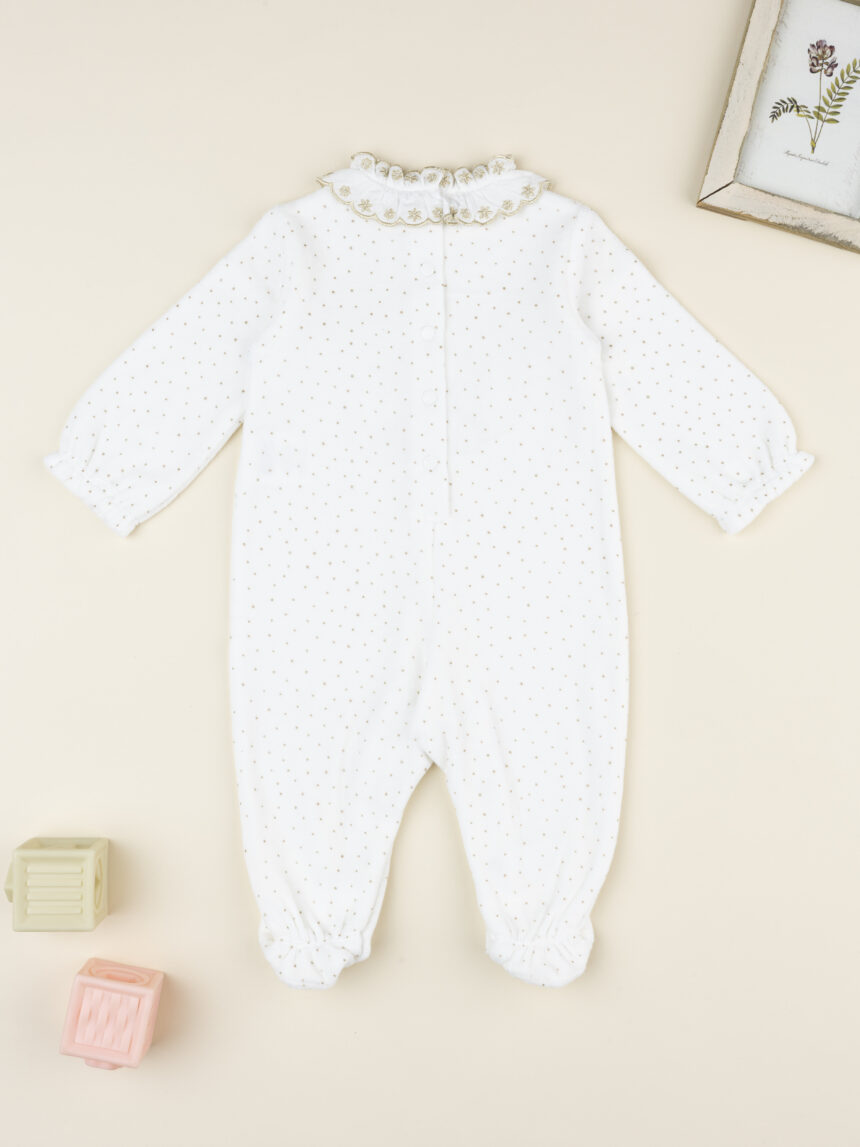 βρεφικό φορμάκι σενίλ λευκό με αρκουδάκια για κορίτσι - Prénatal