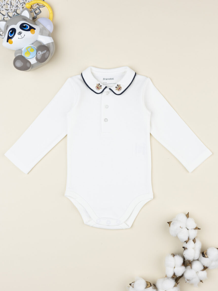βρεφικό χριστουγεννιάτικο κορμάκι λευκό με τάρανδο για αγόρι - Prénatal