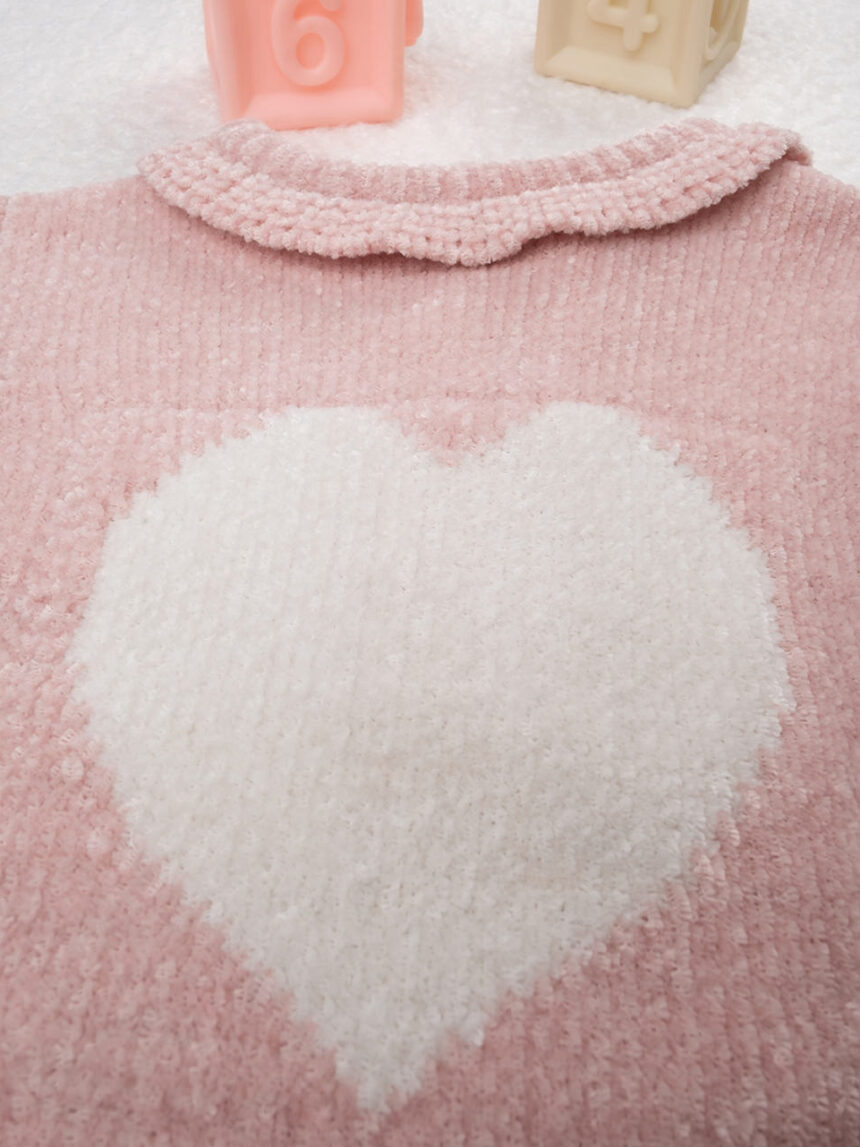 βρεφικό φορμάκι πλεκτό ροζ με καρδούλα για κορίτσι - Prénatal