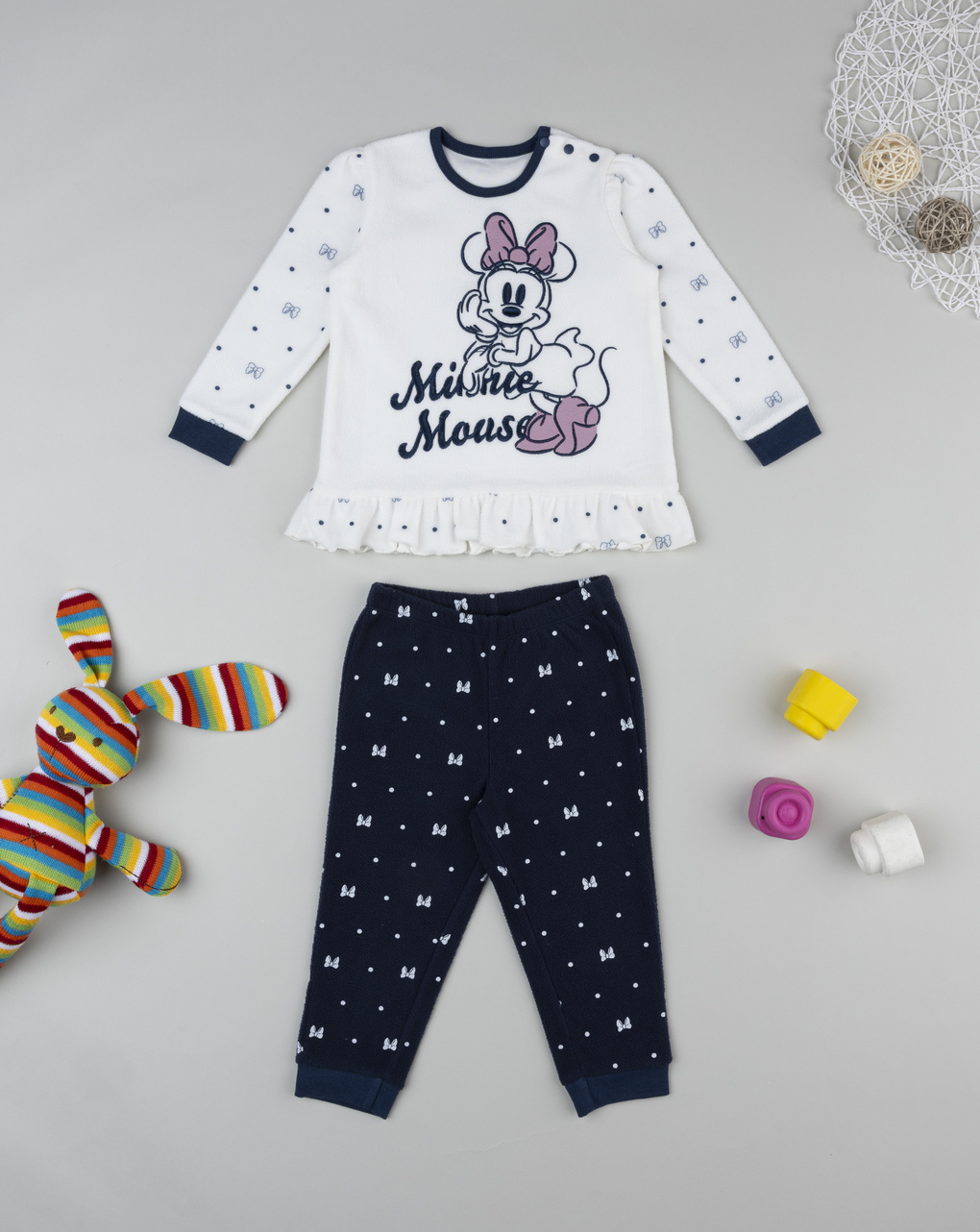 βρεφική πιτζάμα fleece λευκή/μπλε minnie για κορίτσι