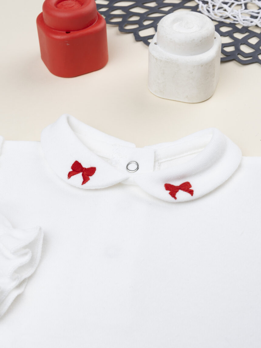 βρεφικό χριστουγεννιάτικο κορμάκι λευκό με φιογκάκια για κορίτσι - Prénatal