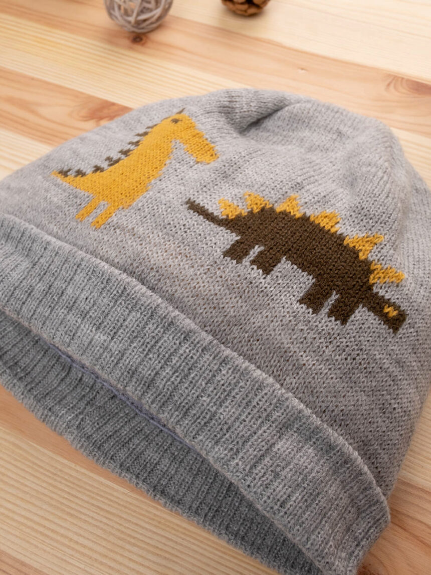 βρεφικό σκουφάκι γκρι με δεινόσαυρους για αγόρι - Prénatal