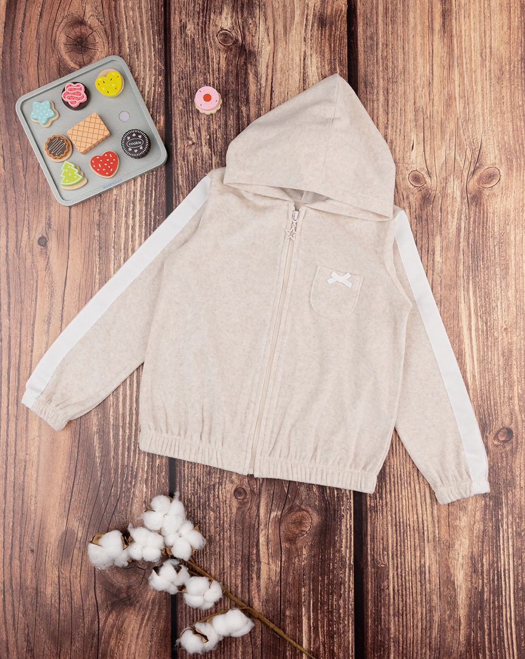 παιδική ζακέτα σενίλ μπεζ για κορίτσι
