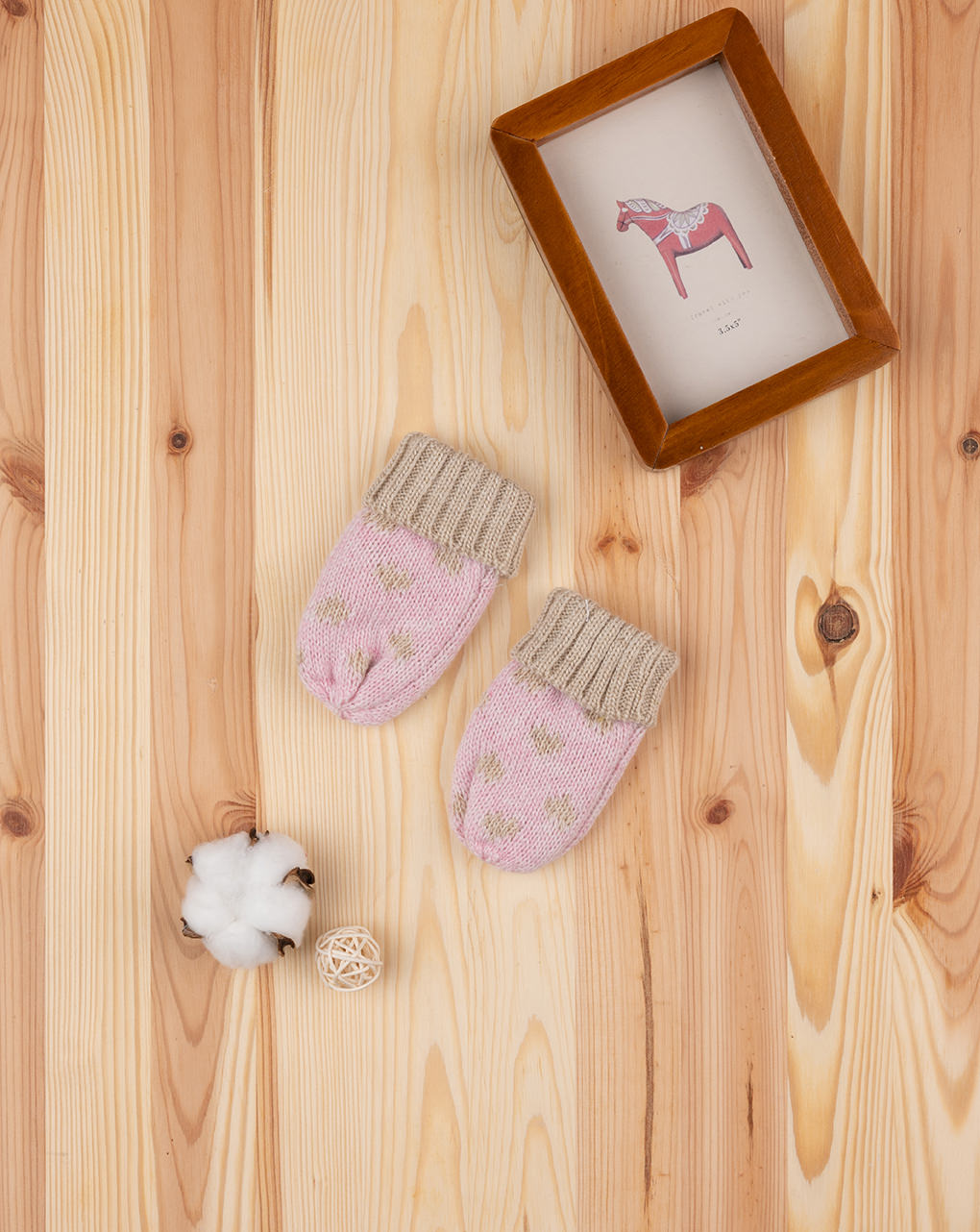 βρεφικά γαντάκια πλεκτά ροζ με καρδούλες για κορίτσι - Prénatal