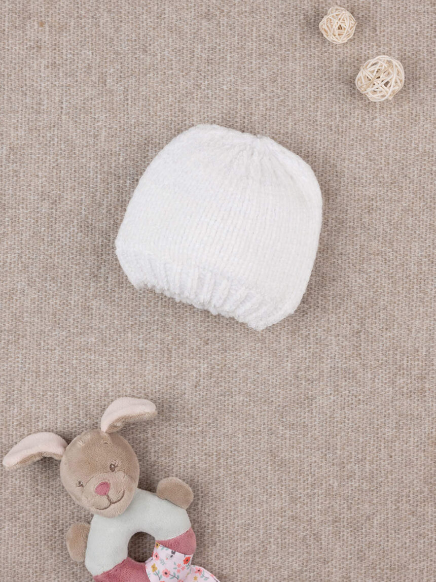 βρεφικό σκουφάκι σενίλ λευκό για κορίτσι - Prénatal