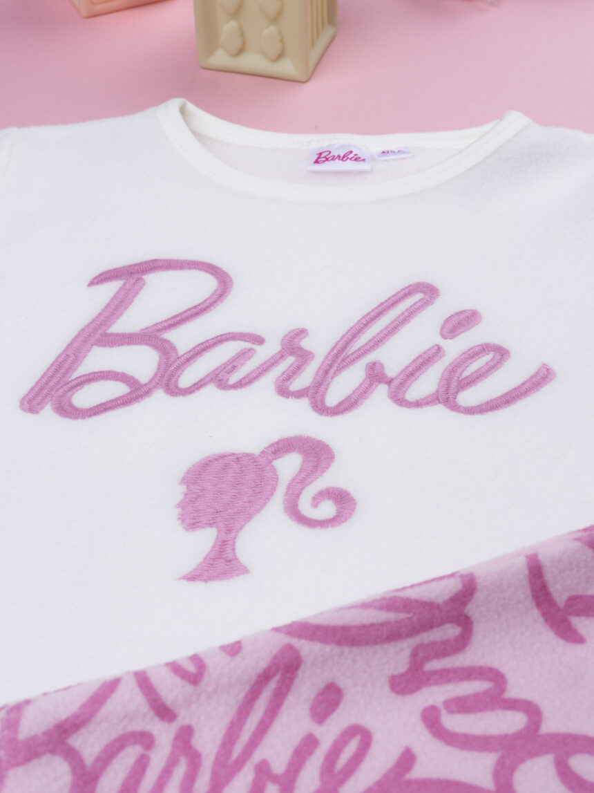 παιδική πιτζάμα fleece λευκή/ροζ barbie για κορίτσι - Prénatal