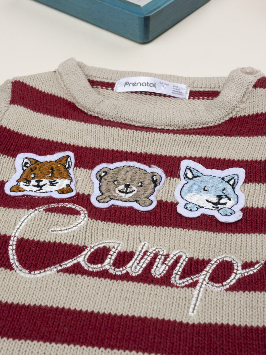 βρεφικό πουλόβερ ριγέ μπορντώ/μπεζ woods για αγόρι - Prénatal