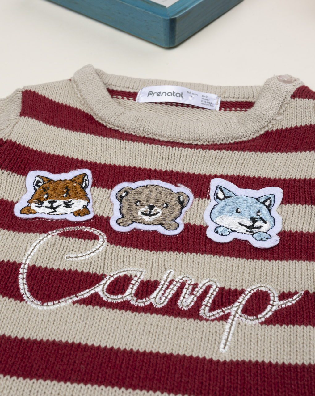 βρεφικό πουλόβερ ριγέ μπορντώ/μπεζ woods για αγόρι - Prénatal