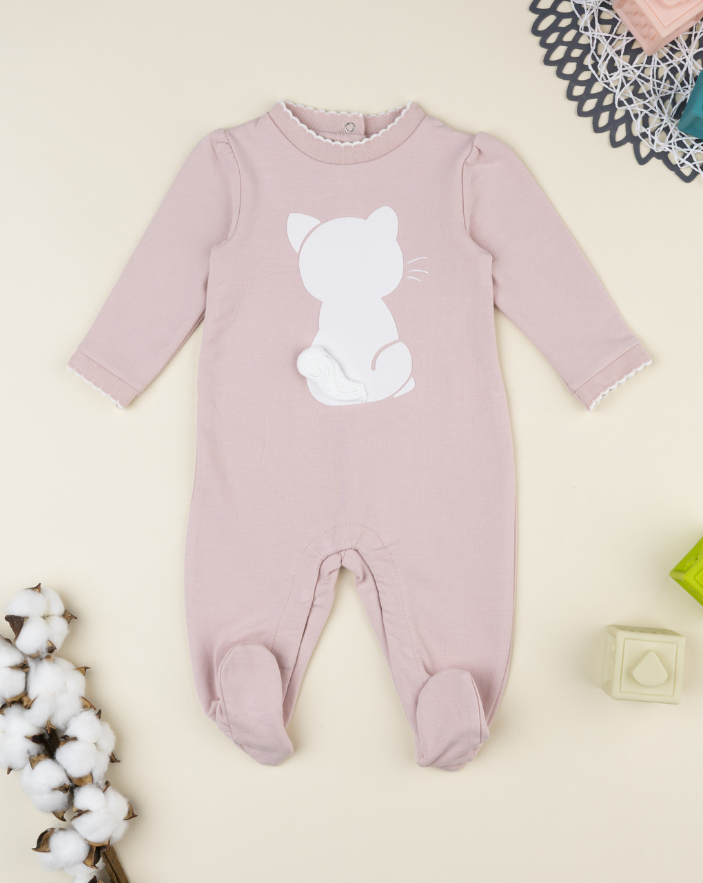 βρεφικό φορμάκι ροζ με γατάκι για κορίτσι