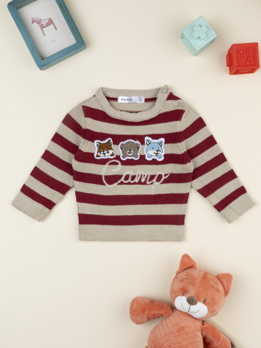 βρεφικό πουλόβερ ριγέ μπορντώ/μπεζ woods για αγόρι - Prénatal