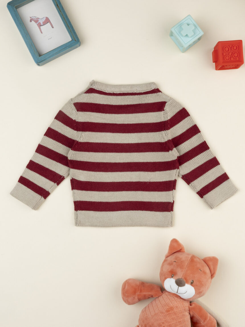βρεφικό πουλόβερ ριγέ μπορντώ/μπεζ woods για αγόρι - Prénatal