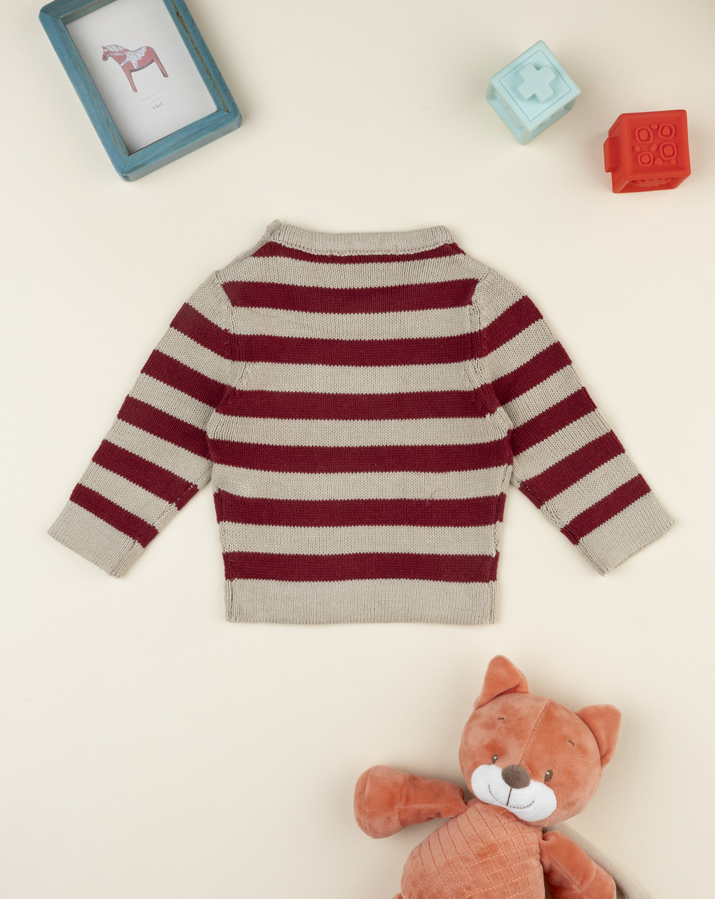 βρεφικό πουλόβερ ριγέ μπορντώ/μπεζ woods για αγόρι - Prénatal