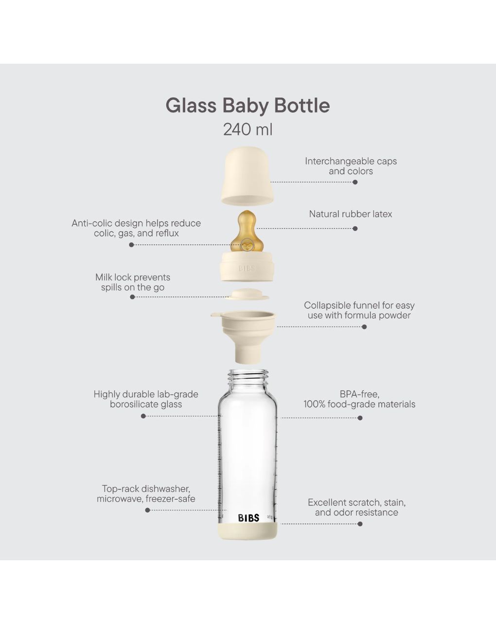 Bibs γυάλινο μπιμπερό 240ml latex baby blue 12.5020231 - BIBS