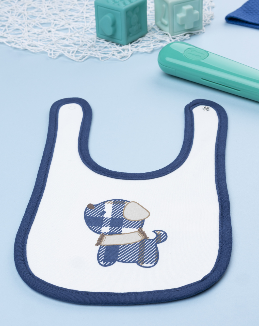 βρεφική σαλιάρα λευκή με σκυλάκι για αγόρι - Prénatal