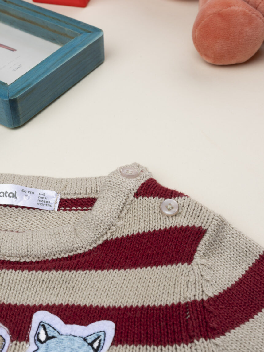 βρεφικό πουλόβερ ριγέ μπορντώ/μπεζ woods για αγόρι - Prénatal