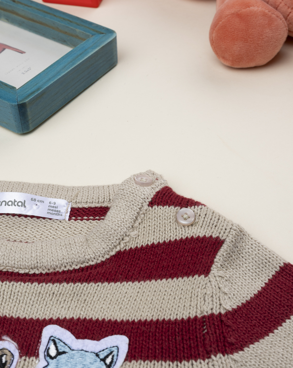 βρεφικό πουλόβερ ριγέ μπορντώ/μπεζ woods για αγόρι - Prénatal
